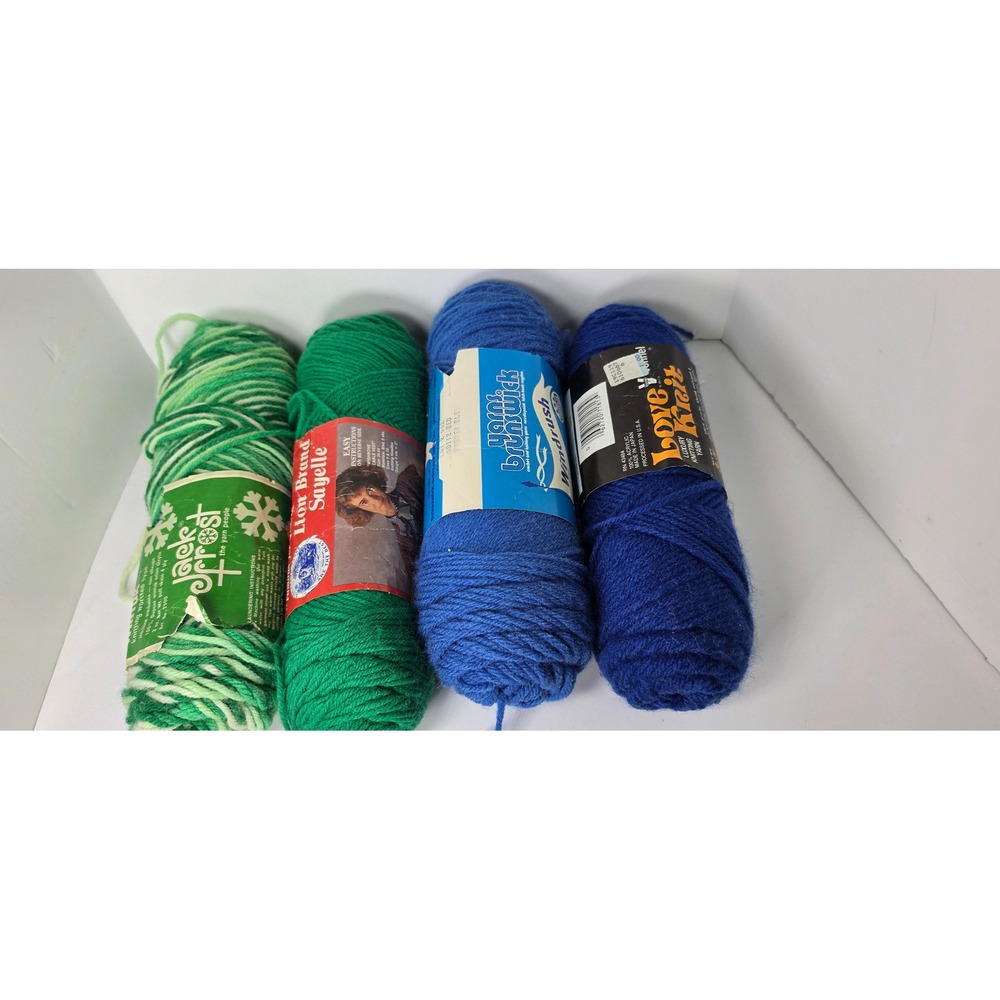 Vintage Yarn Lot 4 Skeins Lion Brand Jack Frost Brunswick Love Knit Blue Green
